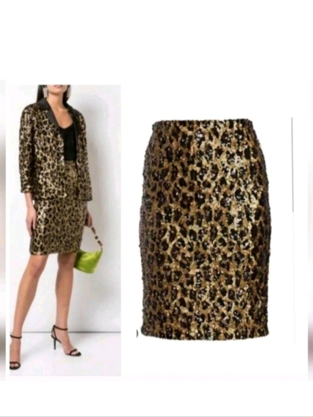 Alice + Olivia Ramos Leopard Print Sequin Pencil Skirt Size 0